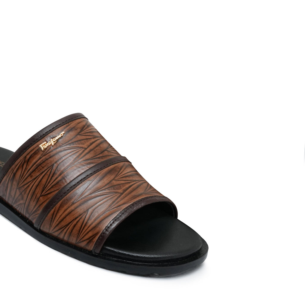 Brown Embossed Comfort Slipper SA97