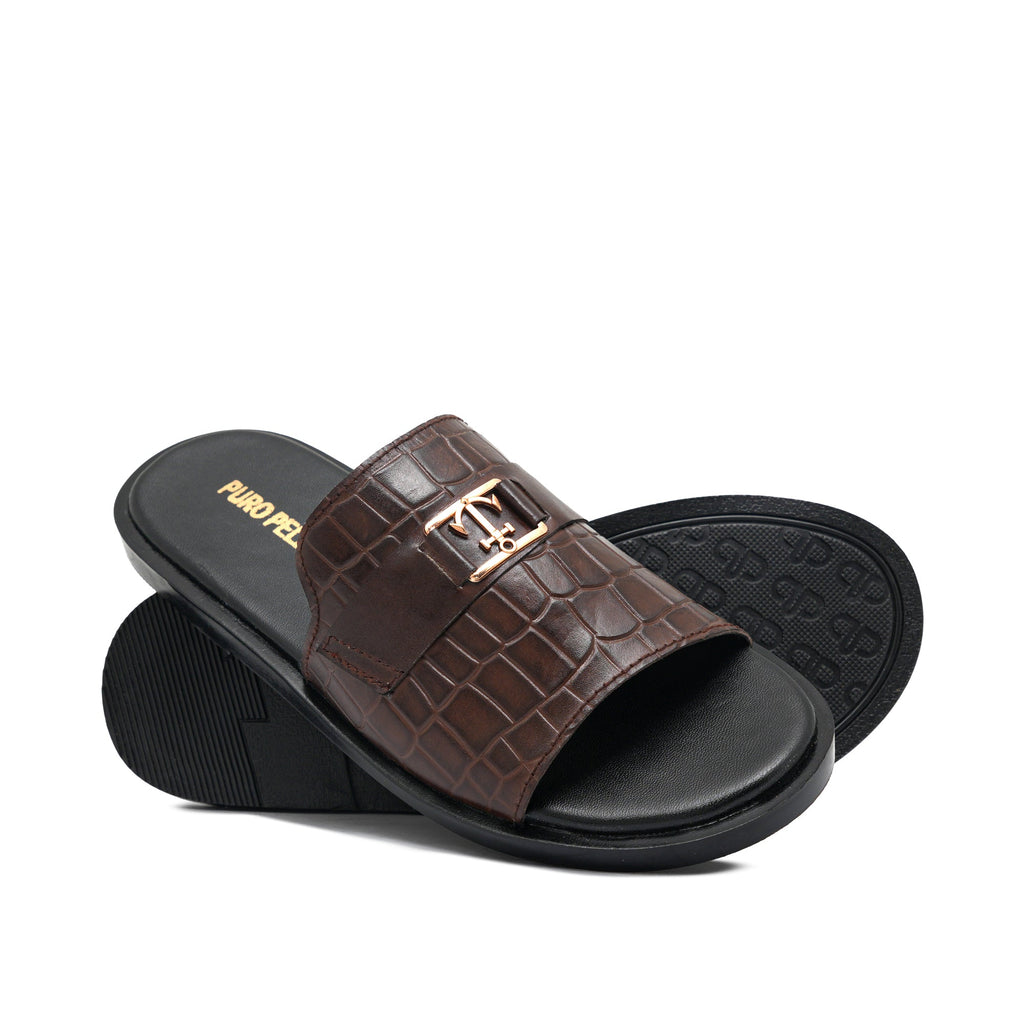Brown Croc Leather Slipper SA69