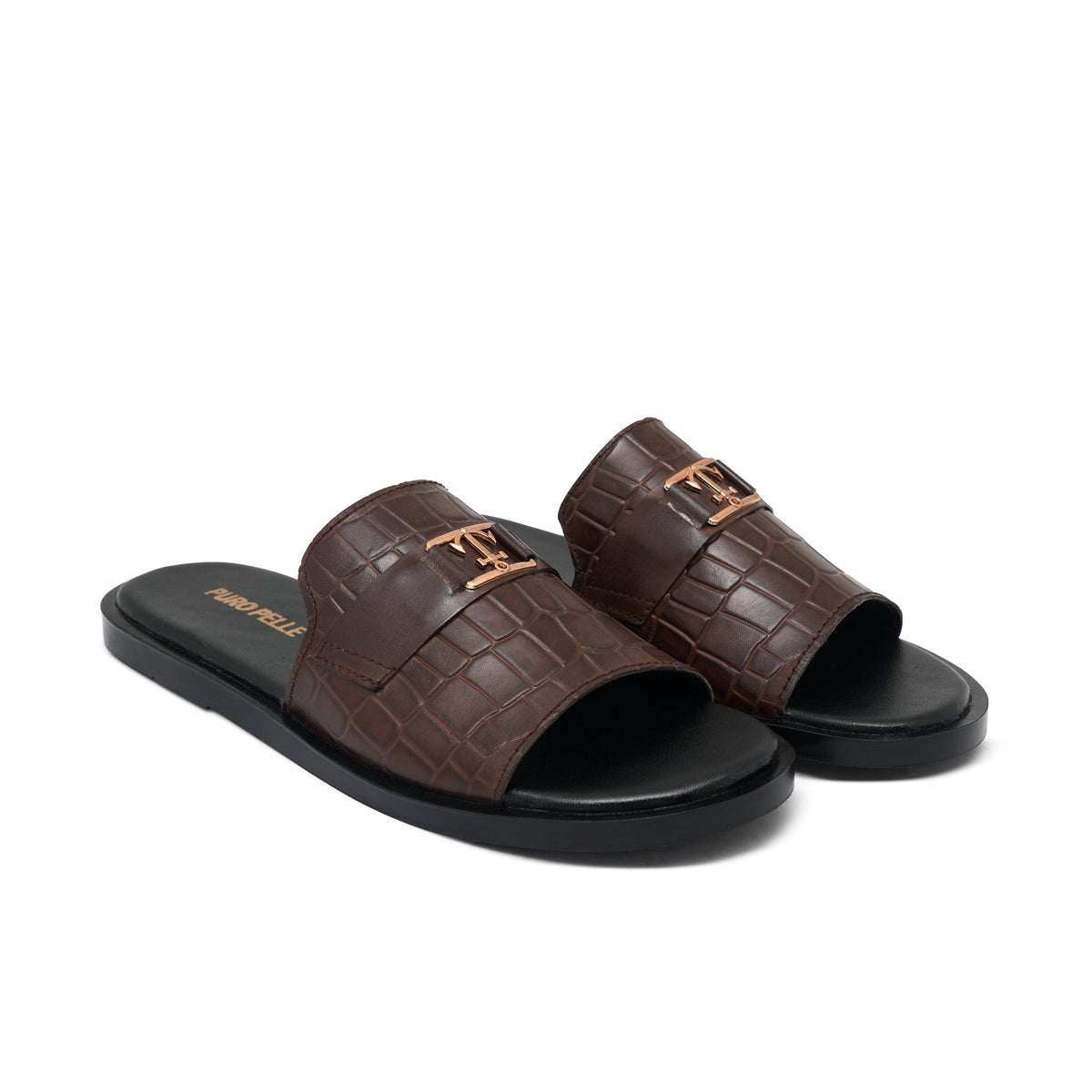 Brown Croc Leather Slipper SA69