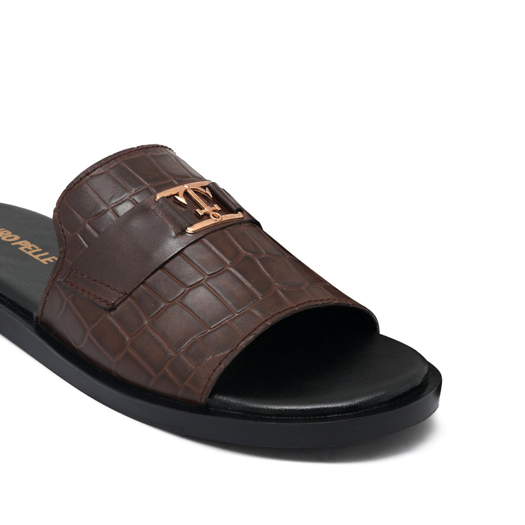 Brown Croc Leather Slipper SA69