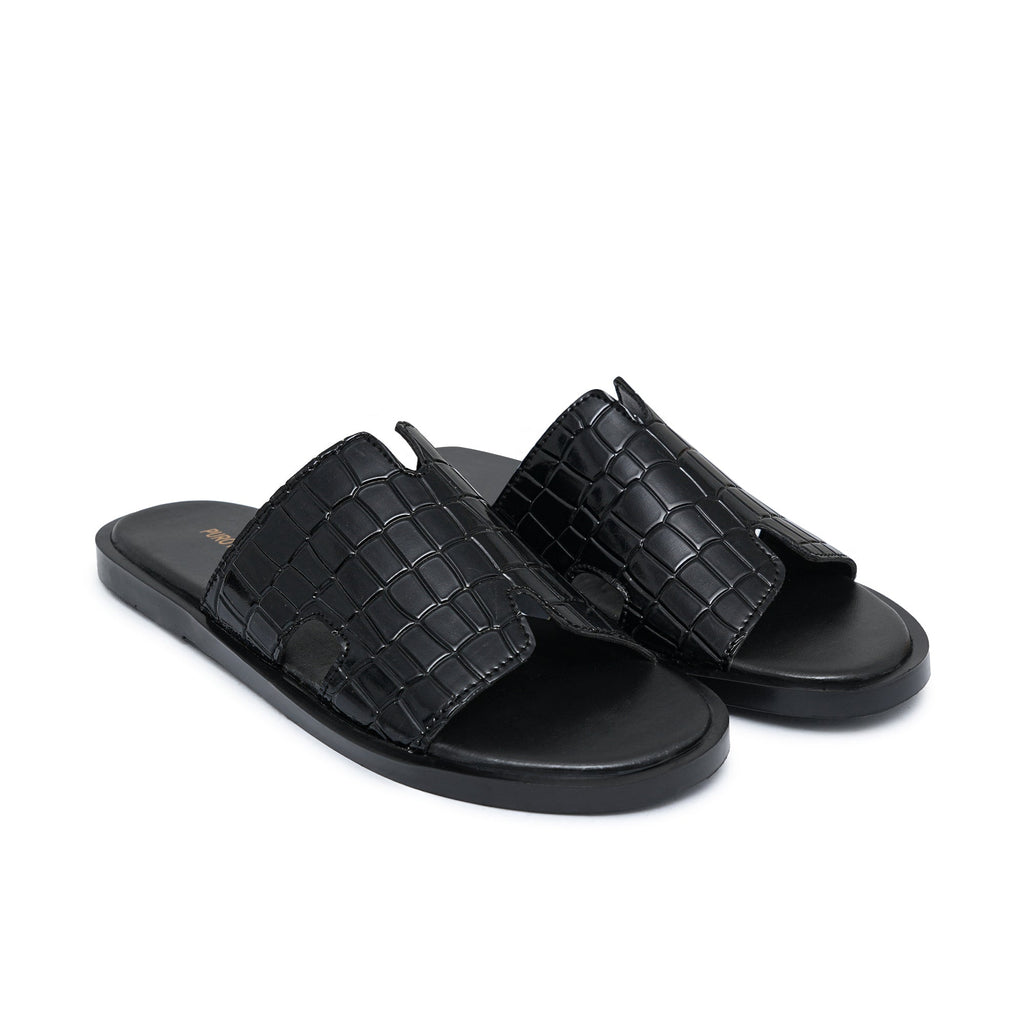 Black Patten Croc Slipper SZ03
