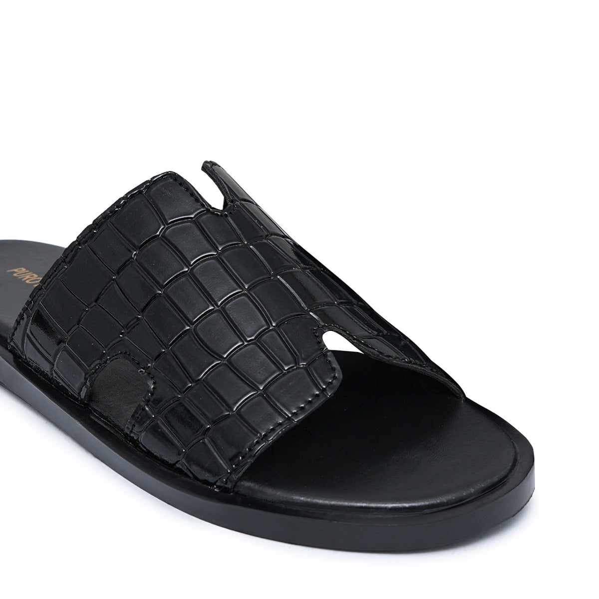 Black Patten Croc Slipper SZ03