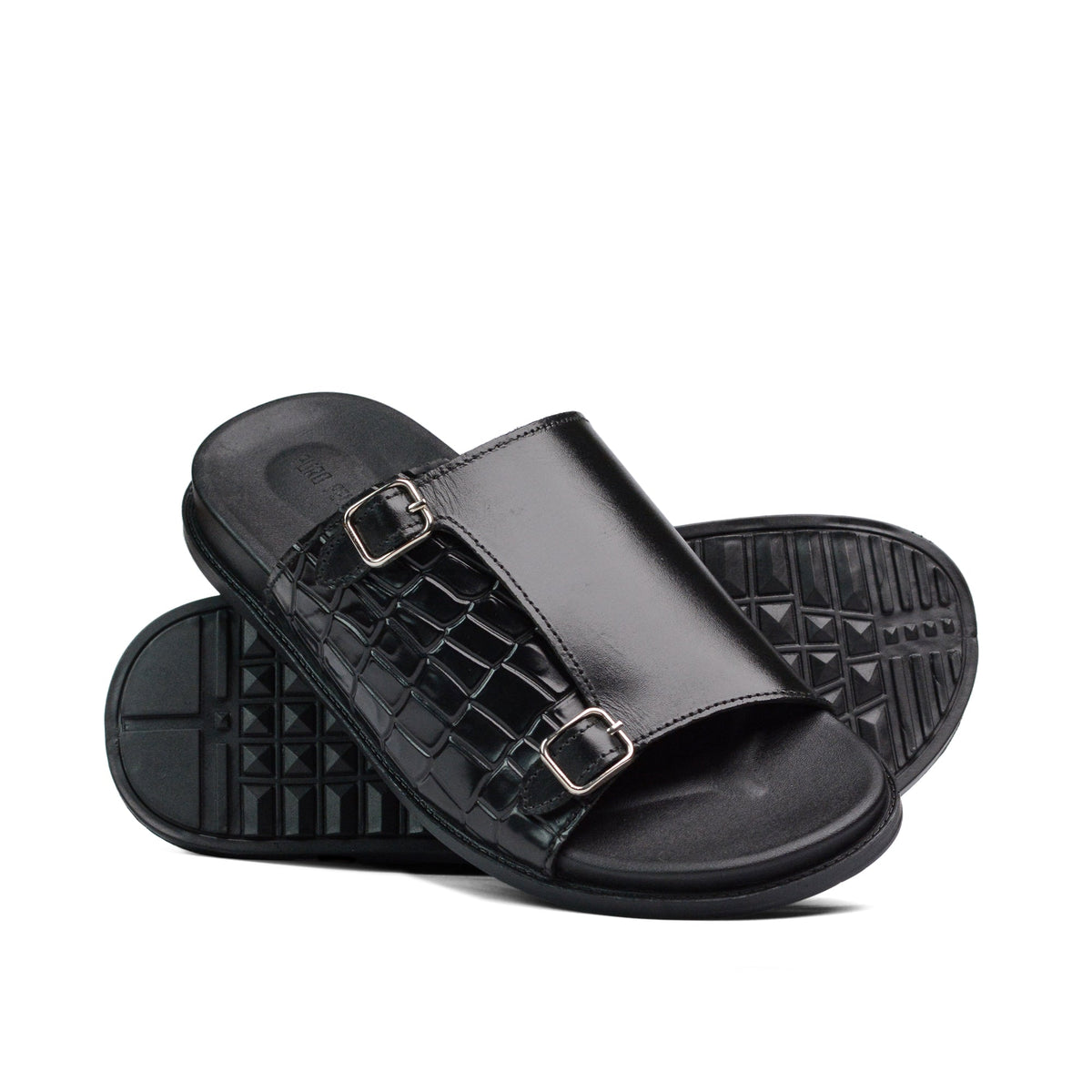 Black Two Monk Croc Slipper SJ01
