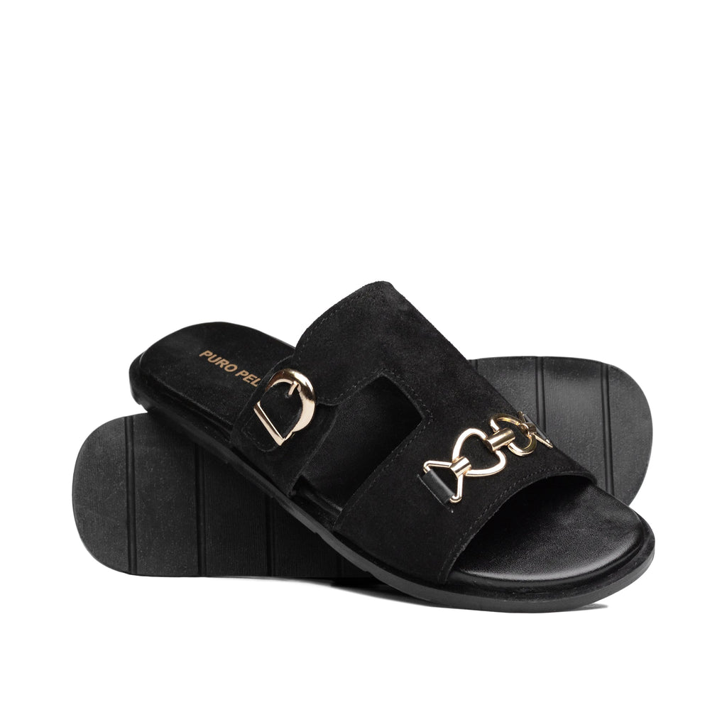 Black Chain Suede Slipper SA12
