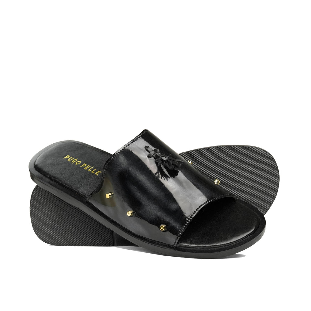 Black Studded Patent Slipper SA26