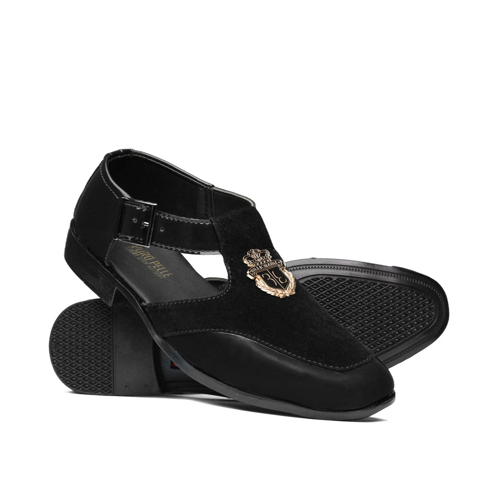 Black Suede & Patent Sandal Dd02