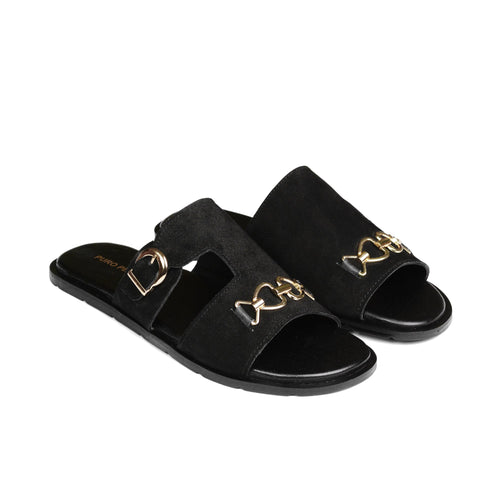 Black Chain Suede Slipper SA12