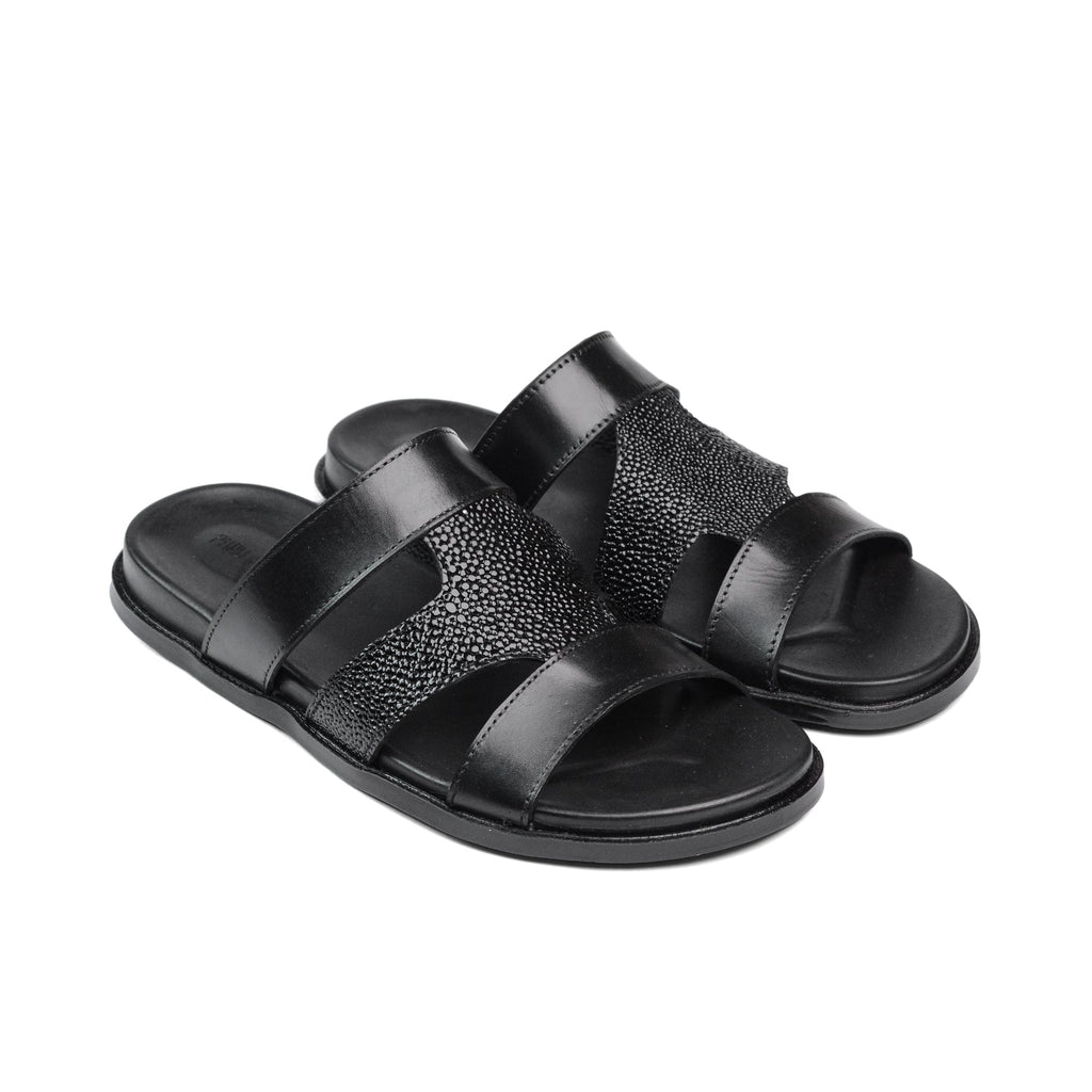 Black Croc Leather Slipper SJ05