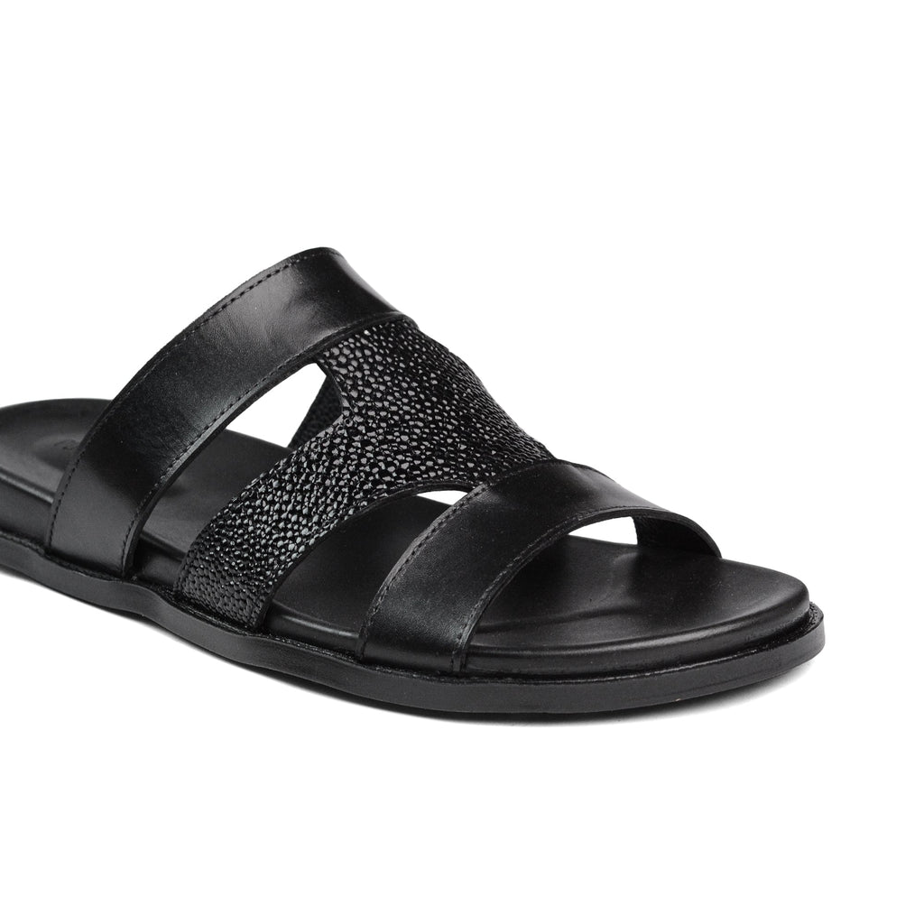 Black Croc Leather Slipper SJ05