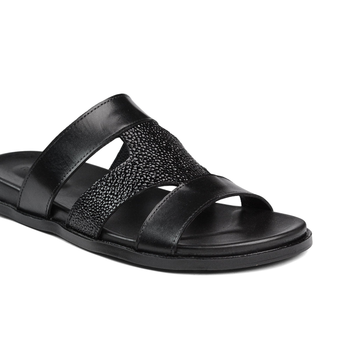 Black Croc Leather Slipper SJ05