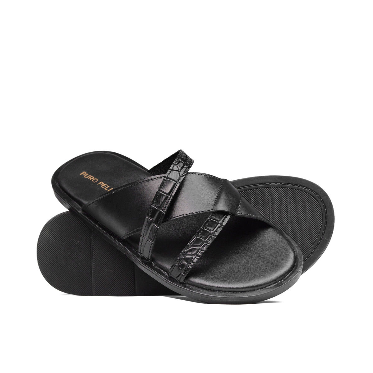 Black Croc Leather Slipper Sa21