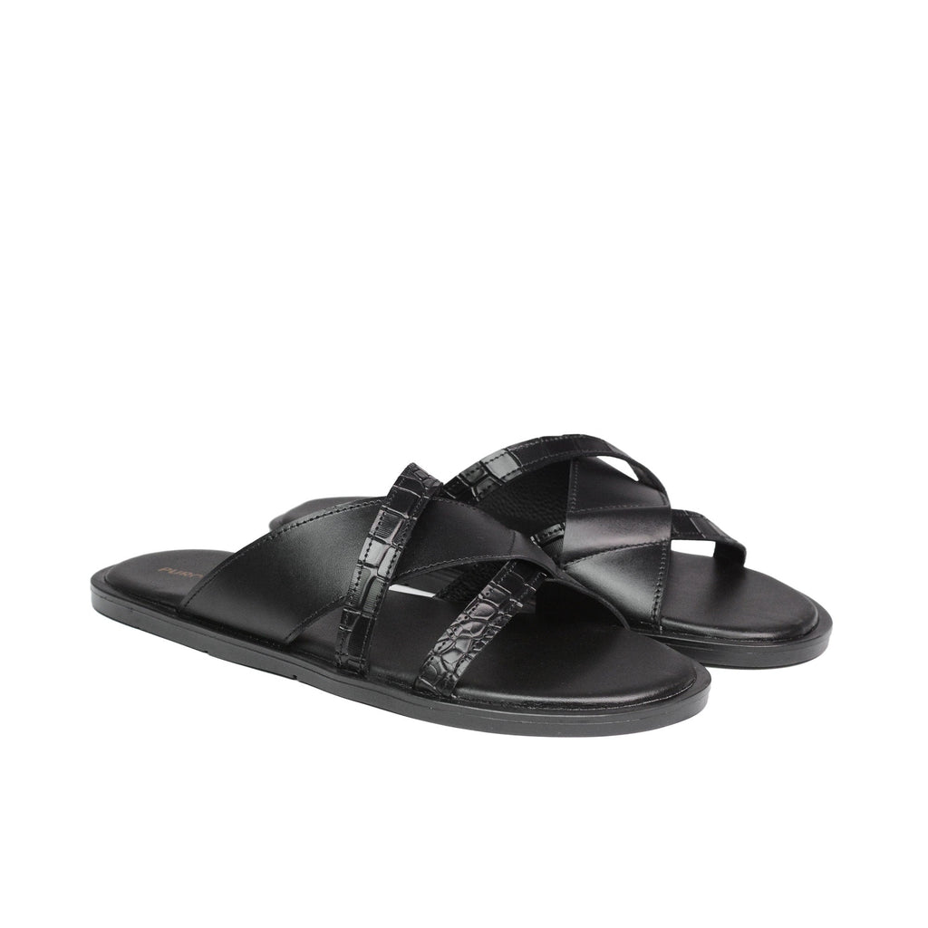Black Croc Leather Slipper Sa21
