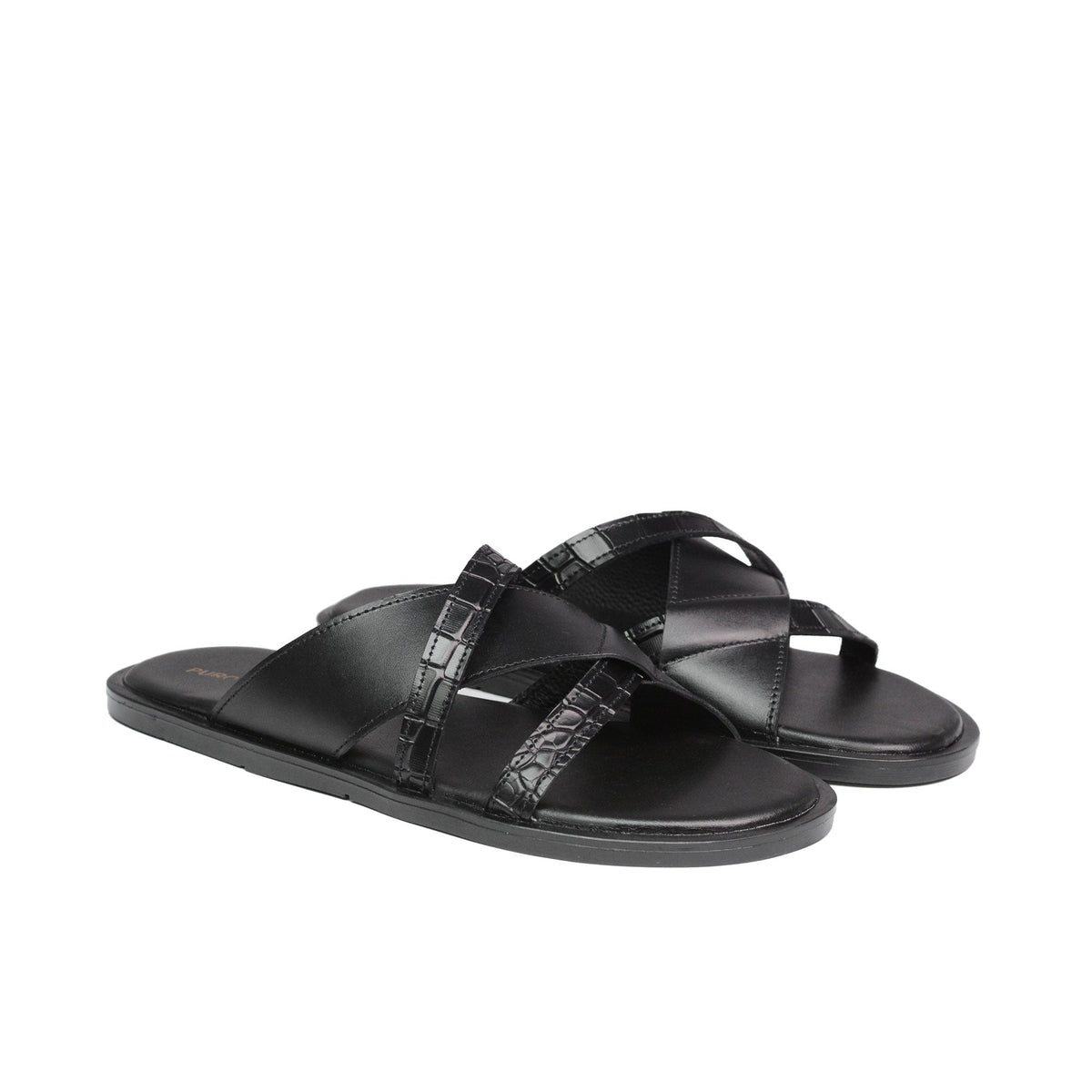Black Croc Leather Slipper Sa21