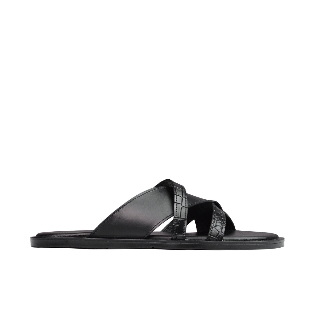 Black Croc Leather Slipper Sa21