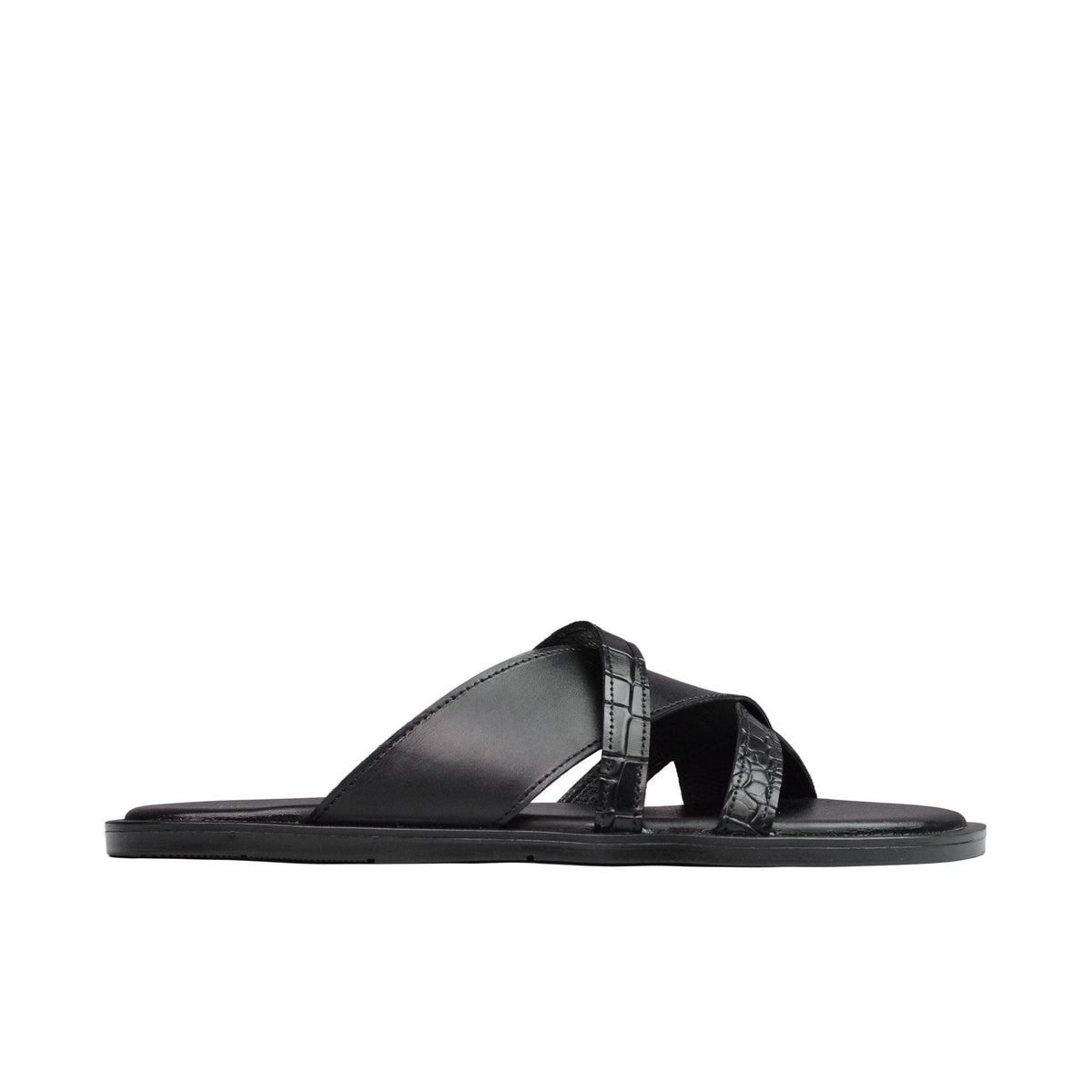 Black Croc Leather Slipper Sa21