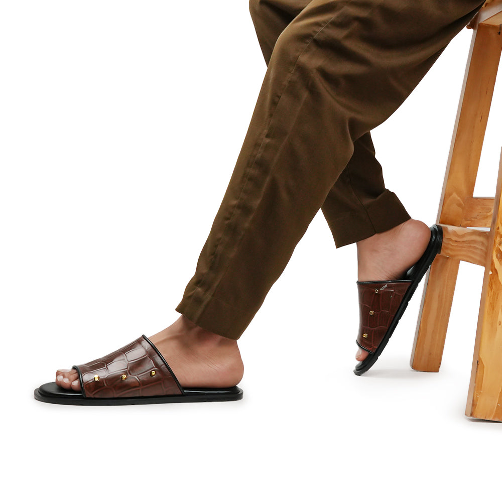 Brown Sleek Croc Slipper SA02