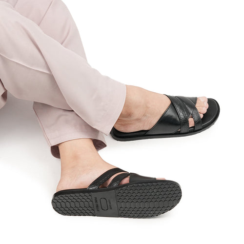 Black Croc Leather Slipper Sa21