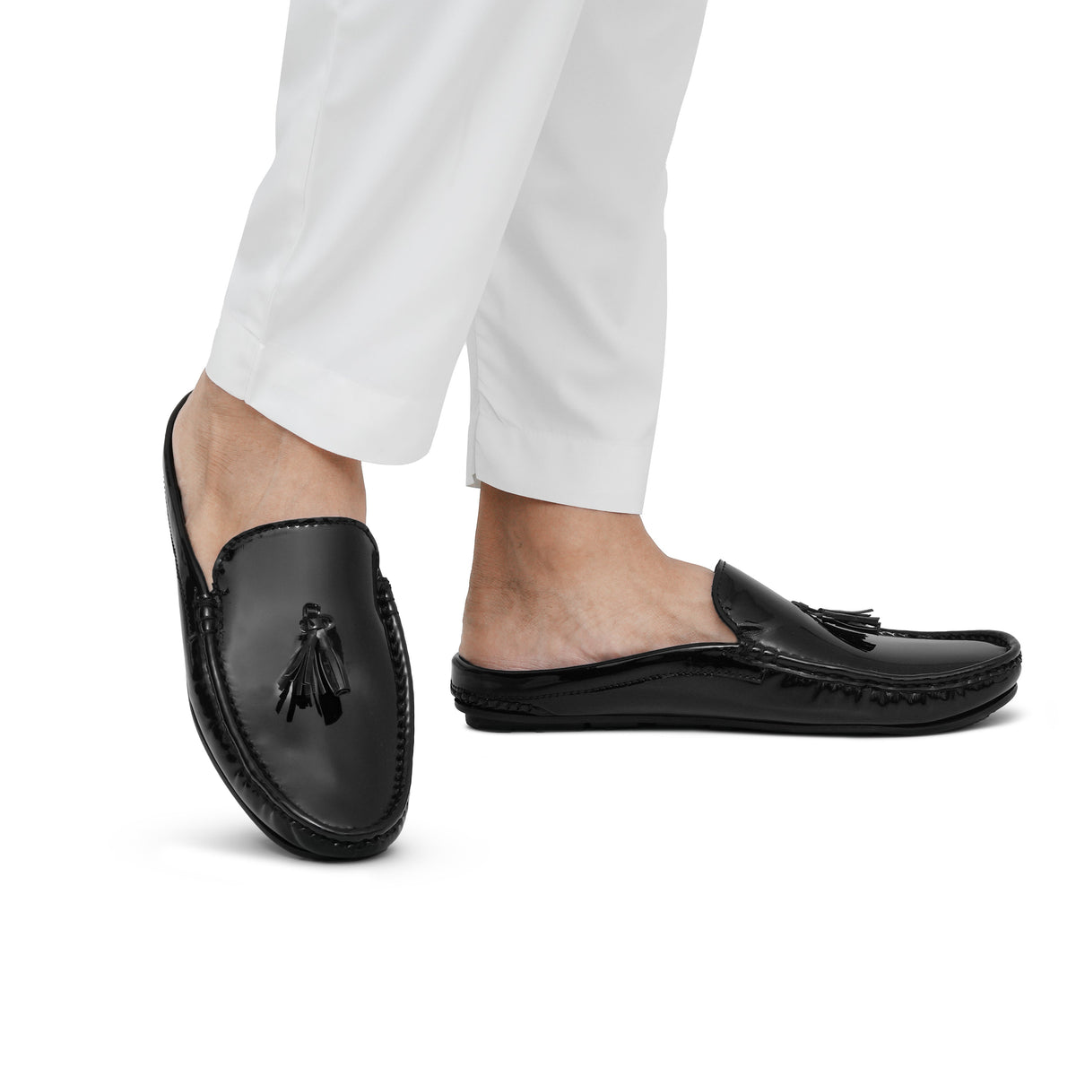 Black Patent Tassel Mule MS01