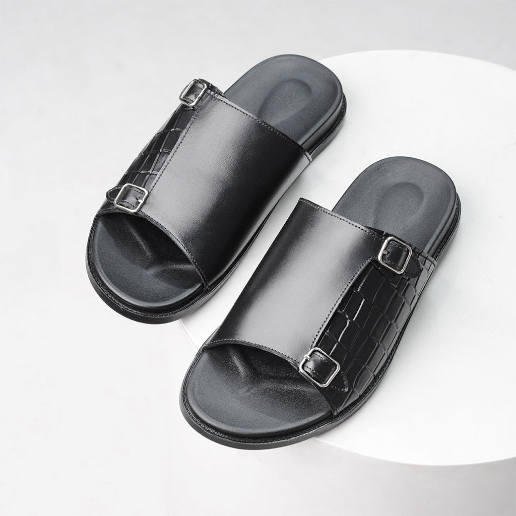 Black Two Monk Croc Slipper SJ01