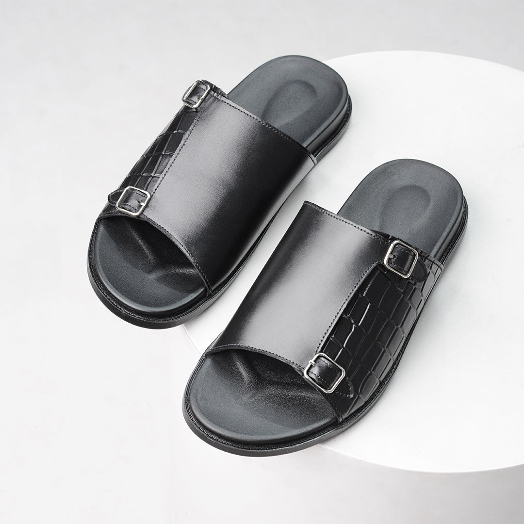 Black Two Monk Croc Slipper SJ01